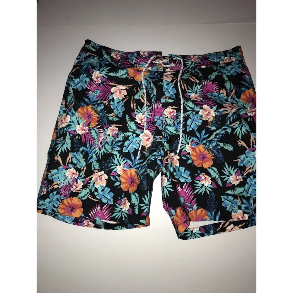 Mens Size XXL Swim Trunks, Mesh Lining Bright Tropical Print 8